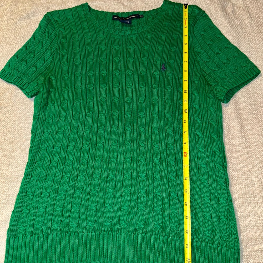 Vintage Ralph Lauren Sport Green Cable Knit Short Sleeve Sweater Size XL - Picture 6 of 16